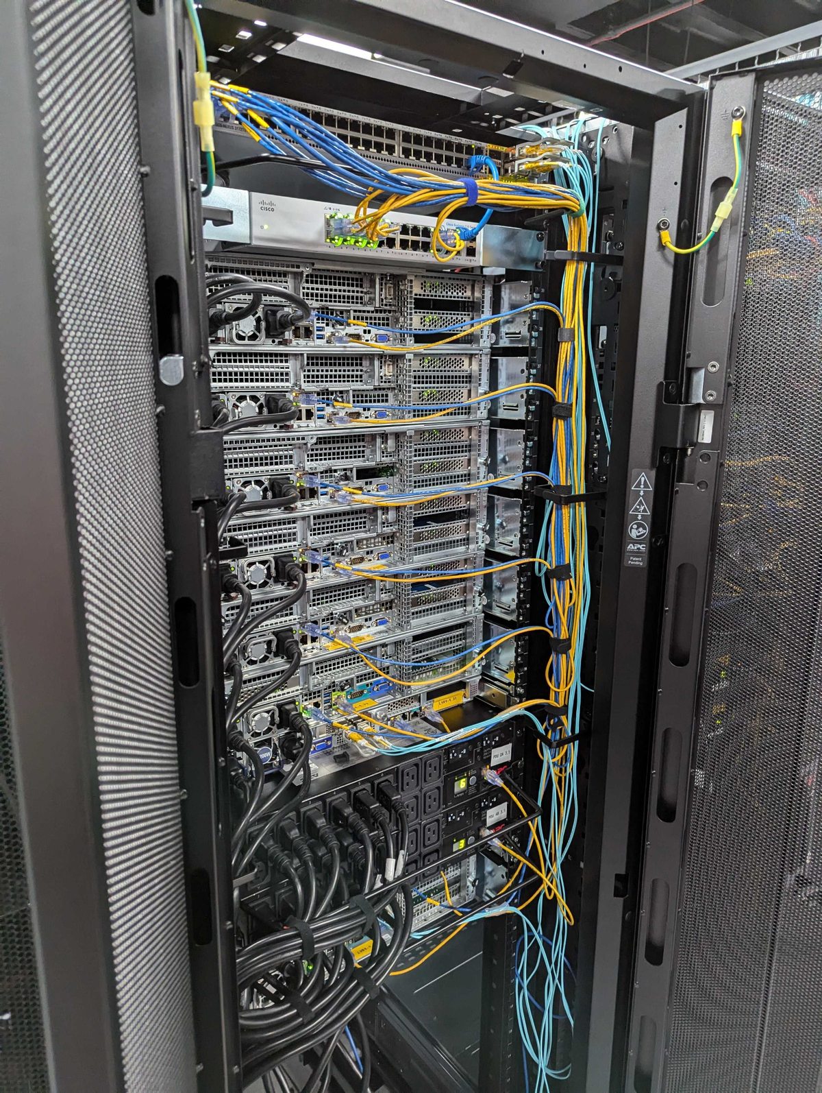 Power and network connections in a Las Vegas server rack