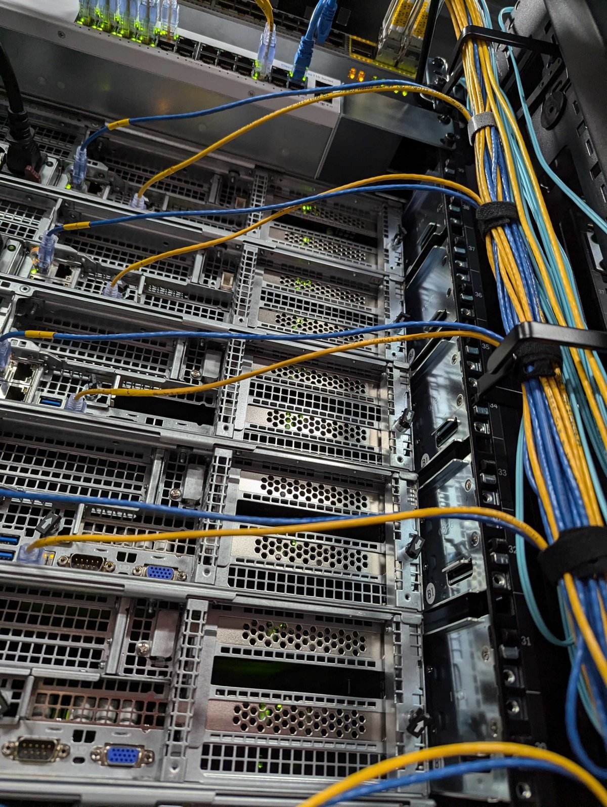 Close-up of network connections on Las Vegas servers