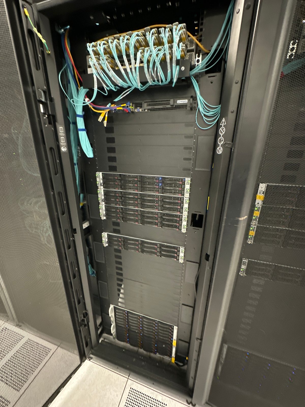 Server hardware installed in a Las Vegas data center rack