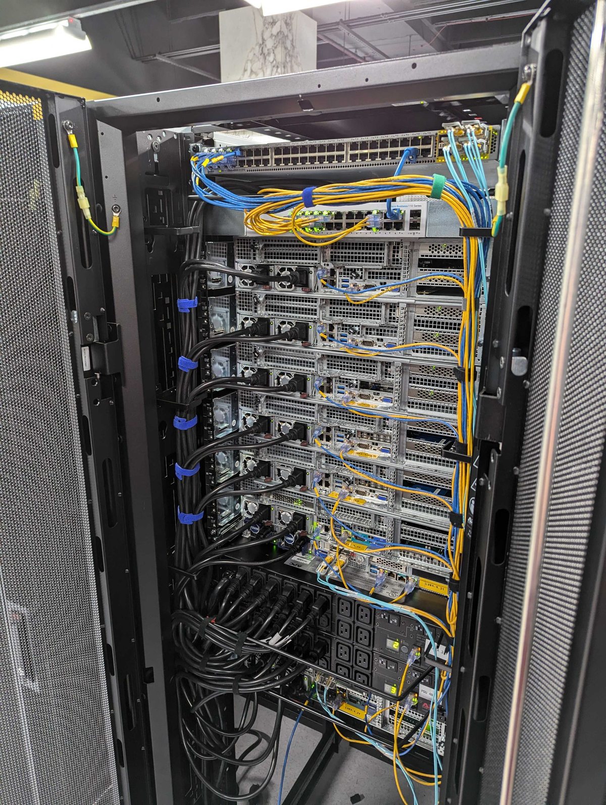 Network switches and servers in a Las Vegas cabinet