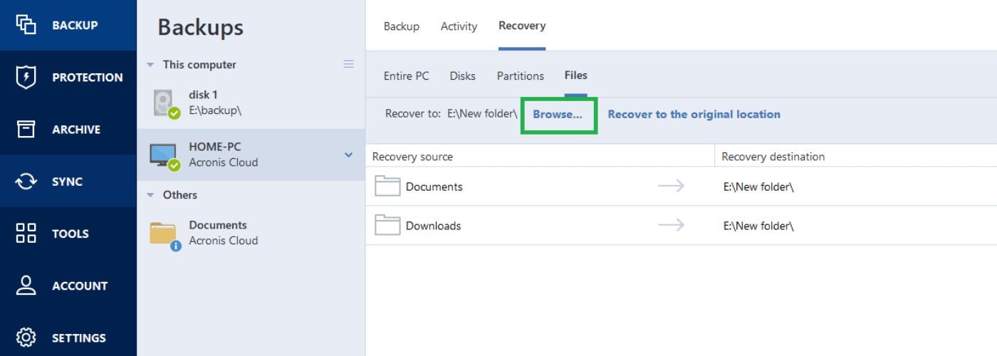 how often does acronis true image backup file changes