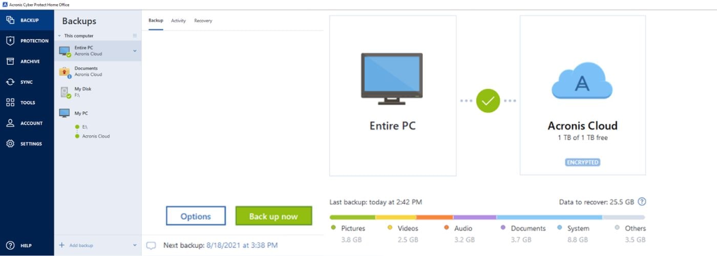 how often does acronis true image backup file changes